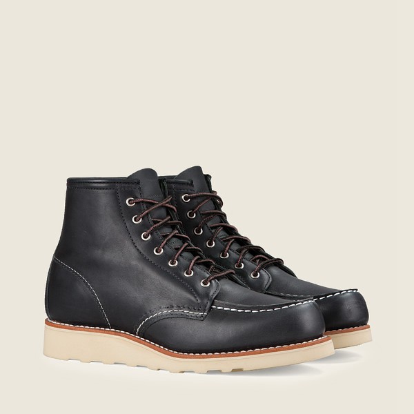 Red Wing Womens 6-inch Classic Moc - Short Boundary Leather - Heritage Boots Black - 1856KURAQ